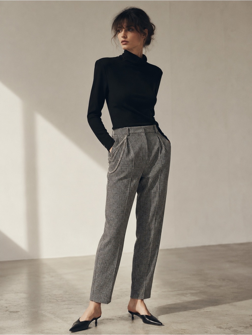THE KOOPLES French Luxury Paris Houndstooth Chain Detail Trousers — NWT